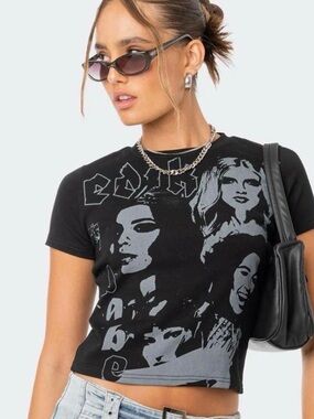 Edikted Black & Gray Graphic Short Sleeve Tee
